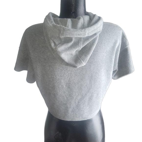 Grey Cropped Short Sleeve Fleece Hoodie Sz.M - Picture 5 of 6